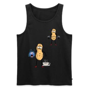 Erdnuss Morgenmuffel Frühaufsteher Bodybuilder - Männer Premium Bio Tank Top - Schwarz - Vorne - AI Model Male 178 light (178cm)