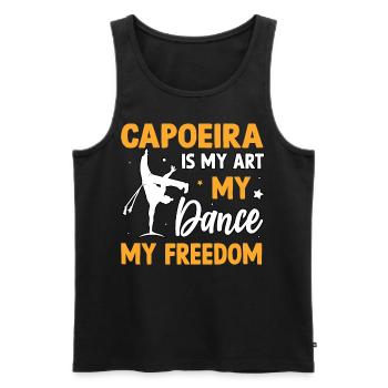 Capoeira ist meine Kunst, mein Tanz, meine Freiheit - Männer Premium Bio Tank Top - Schwarz - Vorne - Michal (187cm)