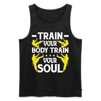 Trainiere deinen Körper, trainiere deine Seele - Männer Premium Bio Tank Top - Schwarz - Vorne - AI Model Male 178 light (178cm)