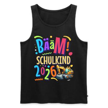 Einschulung Bagger Schulanfänger 2026 - Männer Premium Bio Tank Top - Schwarz - Vorne - AI Model Male 178 light (178cm)