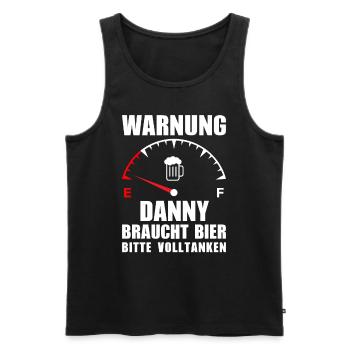 Danny braucht Bier Bitte volltanken - Männer Premium Bio Tank Top - Schwarz - Vorne - Michal (187cm)
