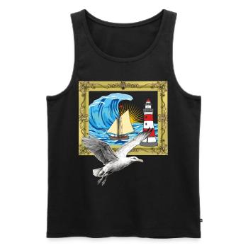 Mouette Mouettes maritimes Phare des oiseaux de mer - Débardeur bio Premium Homme - noir - Devant - Michal (187cm)