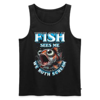 Fischallergie Fish Sees Me We Both Scream - Men's Premium Organic Tank Top - black - Front - Michal (187cm)
