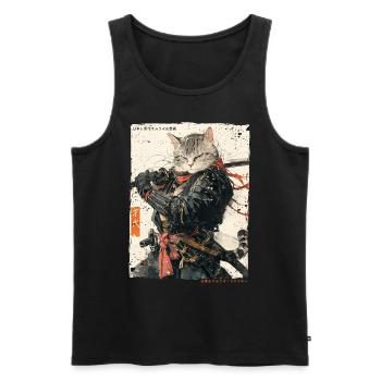Chat samouraï Kawaii Chat ninja japonais - Débardeur bio Premium Homme - noir - Devant - Michal (187cm)