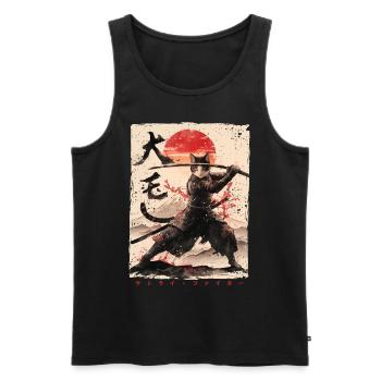 Chat samouraï Kawaii Chat ninja japonais - Débardeur bio Premium Homme - noir - Devant - Michal (187cm)