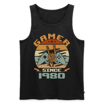 Gamer seit 1980 - Gaming Geburtstagsgeschenk 1980 - Männer Premium Bio Tank Top - Schwarz - Vorne - Michal (187cm)