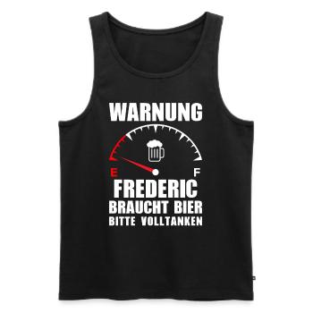 Frederic braucht Bier Bitte volltanken - Männer Premium Bio Tank Top - Schwarz - Vorne - Michal (187cm)