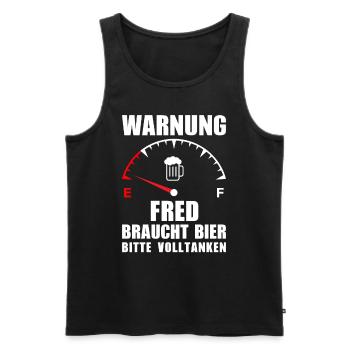 Fred braucht Bier Bitte volltanken - Männer Premium Bio Tank Top - Schwarz - Vorne - Michal (187cm)