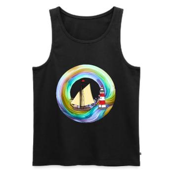 Rainbow Sailing Ship Boat Lighthouse Coast - Men's Premium Organic Tank Top - black - Front - AI Model Male 178 light (178cm)