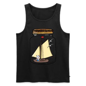 Voilier Navigation Message Dans Une Bouteille Salutations Chat - Débardeur bio Premium Homme - noir - Devant - AI Model Male 178 light (178cm)