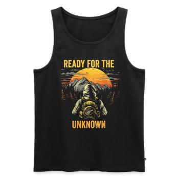 Bushcrafting Outdoor Ready For The Unknown - Men's Premium Organic Tank Top - black - Front - AI Model Male 178 light (178cm)
