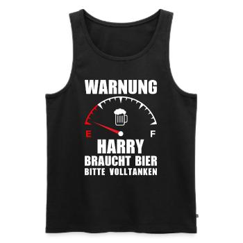 Harry braucht Bier Bitte volltanken - Männer Premium Bio Tank Top - Schwarz - Vorne - Michal (187cm)