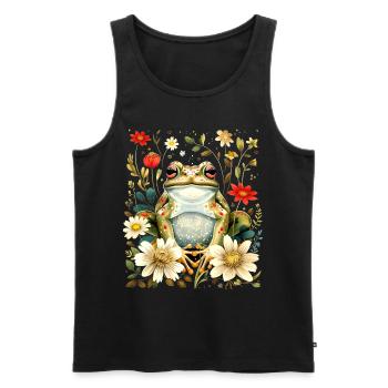 Floral Cottagecore Aesthetically Cute Frog - Men's Premium Organic Tank Top - black - Front - Michal (187cm)