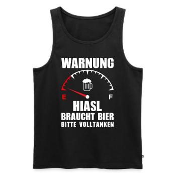 Hiasl braucht Bier Bitte volltanken - Männer Premium Bio Tank Top - Schwarz - Vorne - Michal (187cm)
