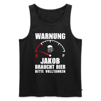Jakob braucht Bier Bitte volltanken - Männer Premium Bio Tank Top - Schwarz - Vorne - Michal (187cm)