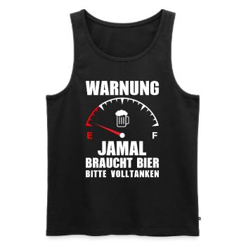 Jamal braucht Bier Bitte volltanken - Männer Premium Bio Tank Top - Schwarz - Vorne - Michal (187cm)