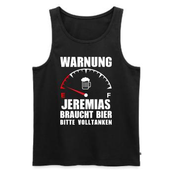Jeremias braucht Bier Bitte volltanken - Männer Premium Bio Tank Top - Schwarz - Vorne - Michal (187cm)