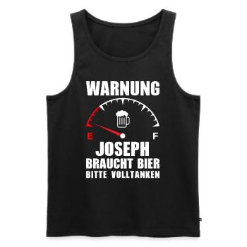 Joseph braucht Bier Bitte volltanken - Männer Premium Bio Tank Top - Schwarz - Vorne - Michal (187cm)