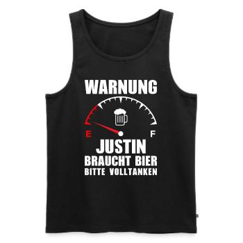 Justin braucht Bier Bitte volltanken - Männer Premium Bio Tank Top - Schwarz - Vorne - Michal (187cm)
