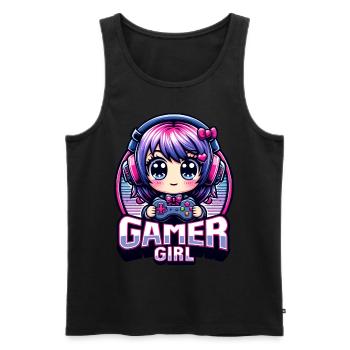 Gamer Girl. kawaii Illustration, Gaming, Zockerin, - Männer Premium Bio Tank Top - Schwarz - Vorne - AI Model Male 178 light (178cm)