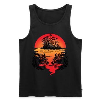 Dragon Mer du Sud Île Fantaisie Coucher de soleil Mer - Débardeur bio Premium Homme - noir - Devant - AI Model Male 178 light (178cm)