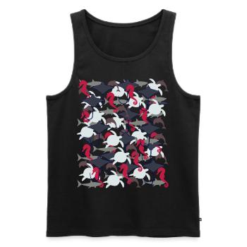 Ray, shark, dolphin, sea turtle, seahorse - Men's Premium Organic Tank Top - black - Front - Michal (187cm)