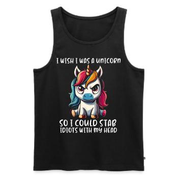 J’aimerais être une licorne pour pouvoir poignarder des idiots - Débardeur bio Premium Homme - noir - Devant - AI Model Male 178 light (178cm)