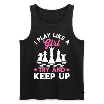 Lustiger Schachspieler Ich spiele wie ein Mädchen - Männer Premium Bio Tank Top - Schwarz - Vorne - AI Model Male 178 light (178cm)