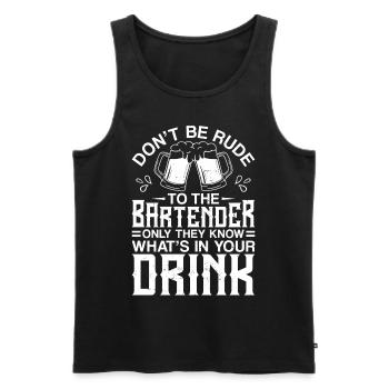 Barman Mixologue Ne soyez pas impoli - Débardeur bio Premium Homme - noir - Devant - Michal (187cm)