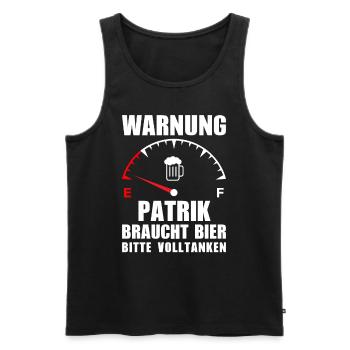 Patrik braucht Bier Bitte volltanken - Männer Premium Bio Tank Top - Schwarz - Vorne - AI Model Male 178 light (178cm)
