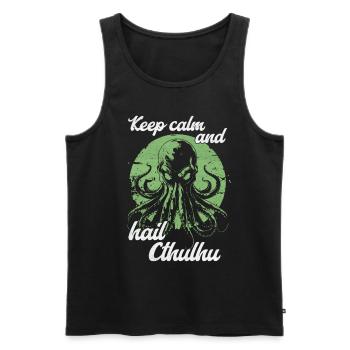 Keep Calm and Hail Cthulhu Lovecraft Necronomicon - Männer Premium Bio Tank Top - Schwarz - Vorne - AI Model Male 178 light (178cm)