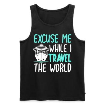 Excusez-moi pendant que je voyage dans le monde - Débardeur bio Premium Homme - noir - Devant - Michal (187cm)