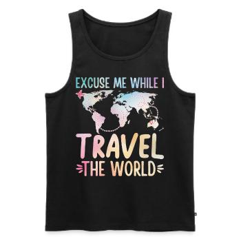 Excusez-moi pendant que je voyage dans le monde - Débardeur bio Premium Homme - noir - Devant - Michal (187cm)