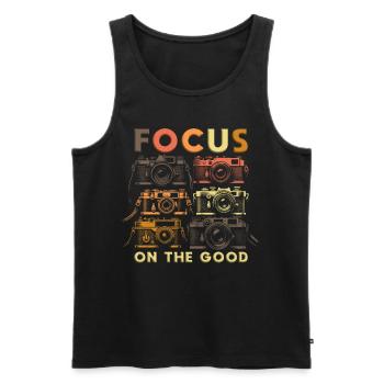 Fotograf Fotografie Fotografen Focus On The Good - Männer Premium Bio Tank Top - Schwarz - Vorne - Michal (187cm)