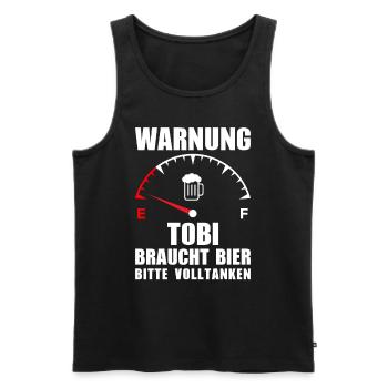 Tobi braucht Bier Bitte volltanken - Männer Premium Bio Tank Top - Schwarz - Vorne - Michal (187cm)