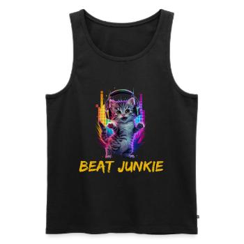Niedliche Katze mit Kopfhörer - Männer Premium Bio Tank Top - Schwarz - Vorne - Michal (187cm)