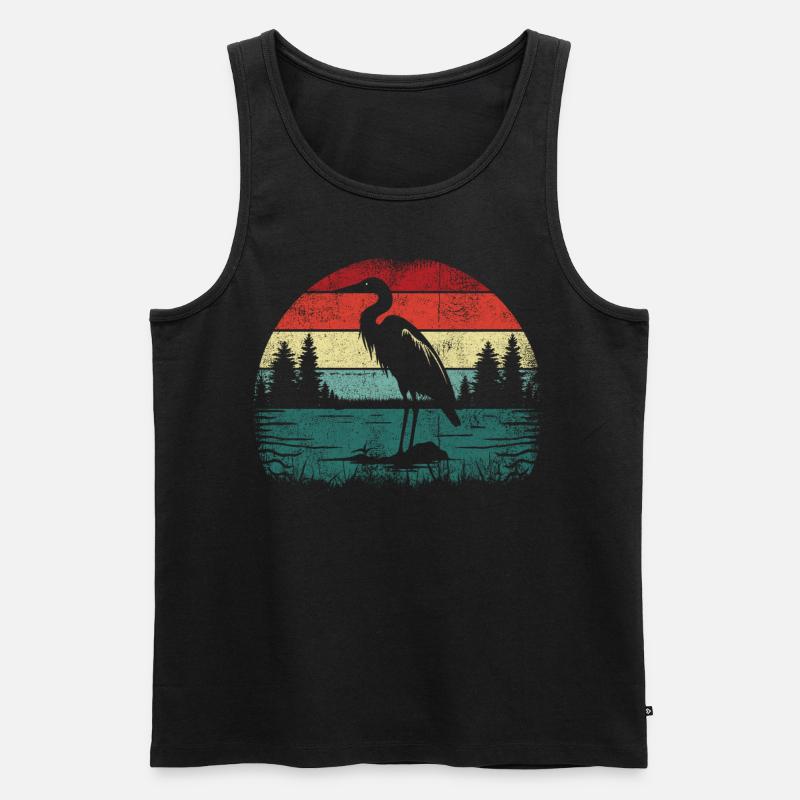 Retro Reiher - Männer Premium Bio Tank Top - Schwarz