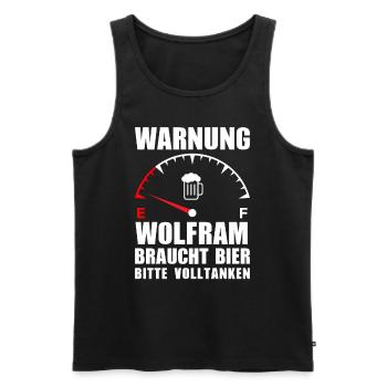 Wolfram braucht Bier Bitte volltanken - Männer Premium Bio Tank Top - Schwarz - Vorne - Michal (187cm)