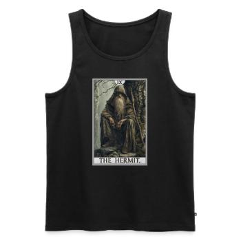 Cartes de tarot Carte de tarot L’Ermite L’Ermite - Débardeur bio Premium Homme - noir - Devant - AI Model Male 178 light (178cm)
