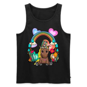 Arc-en-ciel cheval chevaux enfants enfant fleurs - Débardeur bio Premium Homme - noir - Devant - AI Model Male 178 light (178cm)