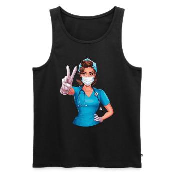 Lustige Krankenschwester mit Humor - Männer Premium Bio Tank Top - Schwarz - Vorne - Michal (187cm)