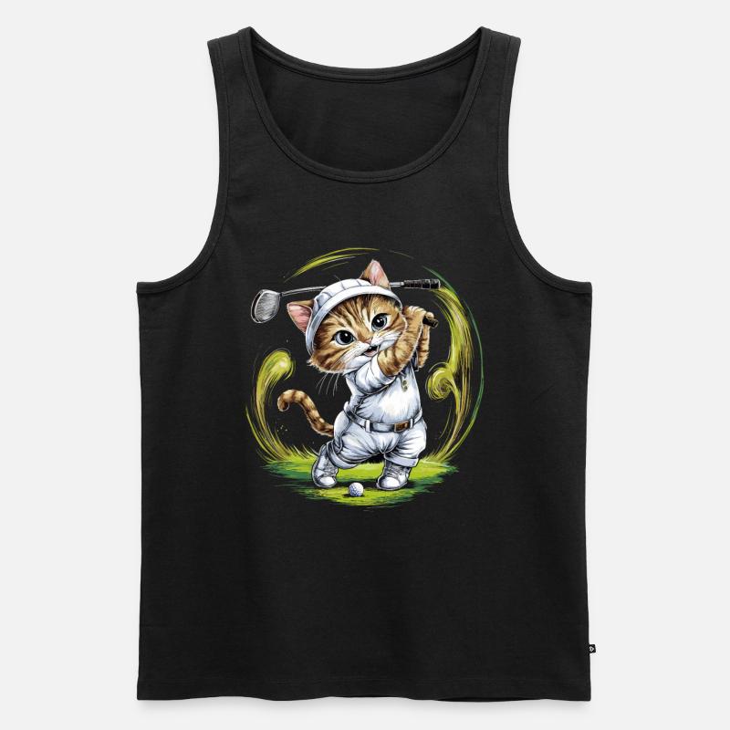 Niedliche Katze spielt Golf - Männer Premium Bio Tank Top - Schwarz