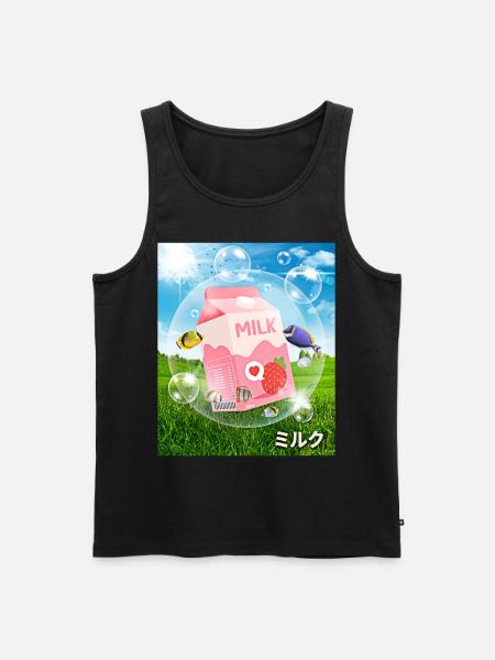 Frutiger Aero Aesthetic Tech Kawaii Leche de Fresa - Camiseta de tirantes ecológica prémium para hombre - negro