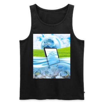 Frutiger Aero Aesthetic Tech Wasserfische Monitor - Männer Premium Bio Tank Top - Schwarz - Vorne - AI Model Male 178 light (178cm)