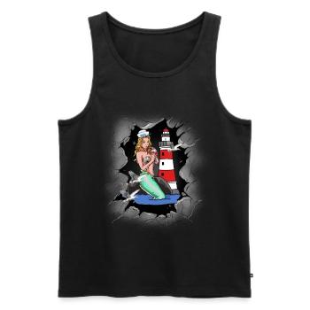 Meerjungfrau Nixe Nixen Leuchtturm maritim - Männer Premium Bio Tank Top - Schwarz - Vorne - AI Model Male 178 light (178cm)