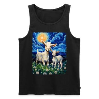 chèvres animaux de la ferme fermier peinture nuit étoilée - Débardeur bio Premium Homme - noir - Devant - Michal (187cm)