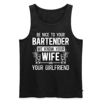Barman Mixologue Soyez gentil avec - Débardeur bio Premium Homme - noir - Devant - Michal (187cm)