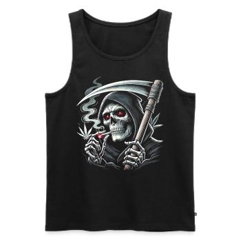 Schwarzer Humor rauchender Sensenmann zu Halloween - Männer Premium Bio Tank Top - Schwarz - Vorne - AI Model Male 178 light (178cm)