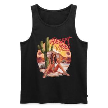 Sonnenuntergang Desert Vibes Urlaub Abenteuer - Männer Premium Bio Tank Top - Schwarz - Vorne - Michal (187cm)