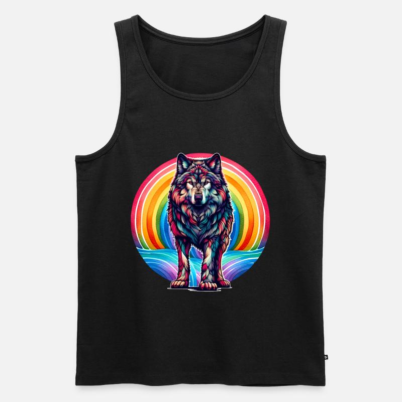Regenbogen Wolf Wölfe - Männer Premium Bio Tank Top - Schwarz
